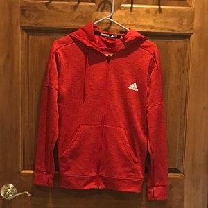 ADIDAS CLIMAWARM FULL ZIP RED HOODIE, SIZE SMALL